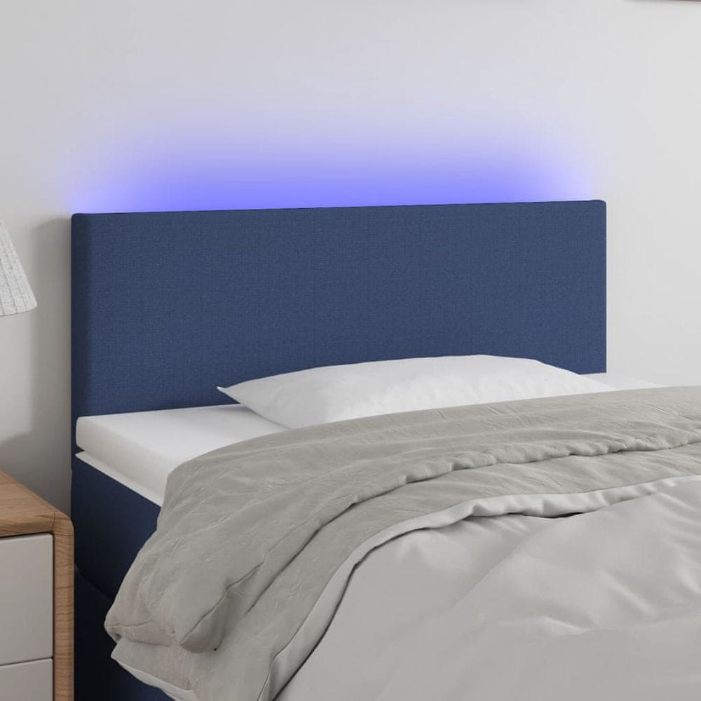 Vidaxl Čelo postele s LED modré 80x5x78/88 cm látka